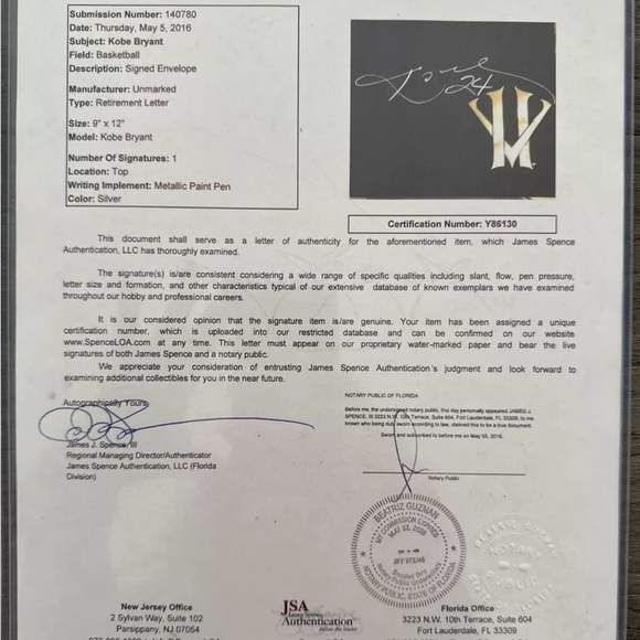 Kobe Bryant Signed Retirement Letter Envelope - Picture 2 of 8